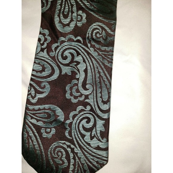 Barneys New York 100% Silk Tie Black Teal Paisley Weave Made in Italy University - Picture 2 of 6